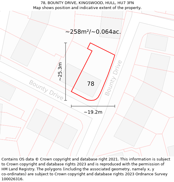 78, BOUNTY DRIVE, KINGSWOOD, HULL, HU7 3FN: Plot and title map