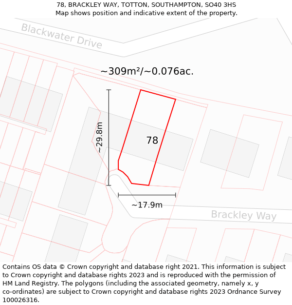 78, BRACKLEY WAY, TOTTON, SOUTHAMPTON, SO40 3HS: Plot and title map