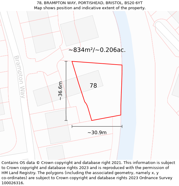 78, BRAMPTON WAY, PORTISHEAD, BRISTOL, BS20 6YT: Plot and title map