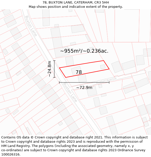 78, BUXTON LANE, CATERHAM, CR3 5HH: Plot and title map