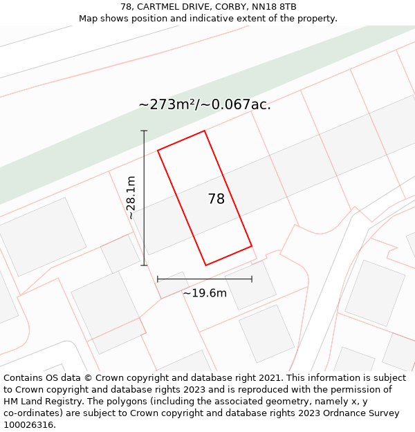 78, CARTMEL DRIVE, CORBY, NN18 8TB: Plot and title map