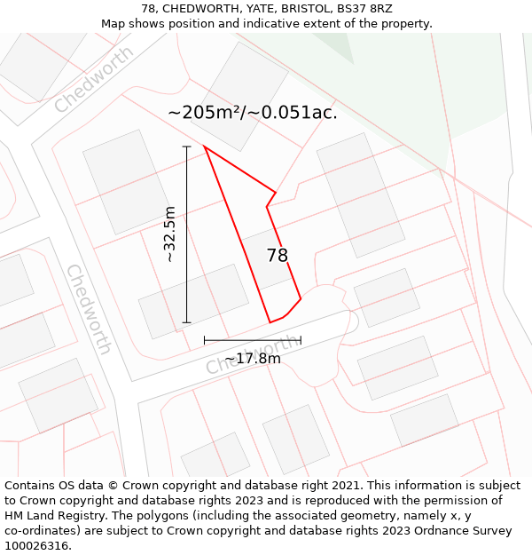 78, CHEDWORTH, YATE, BRISTOL, BS37 8RZ: Plot and title map