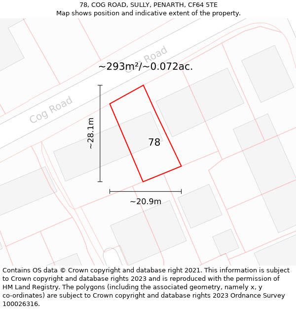 78, COG ROAD, SULLY, PENARTH, CF64 5TE: Plot and title map