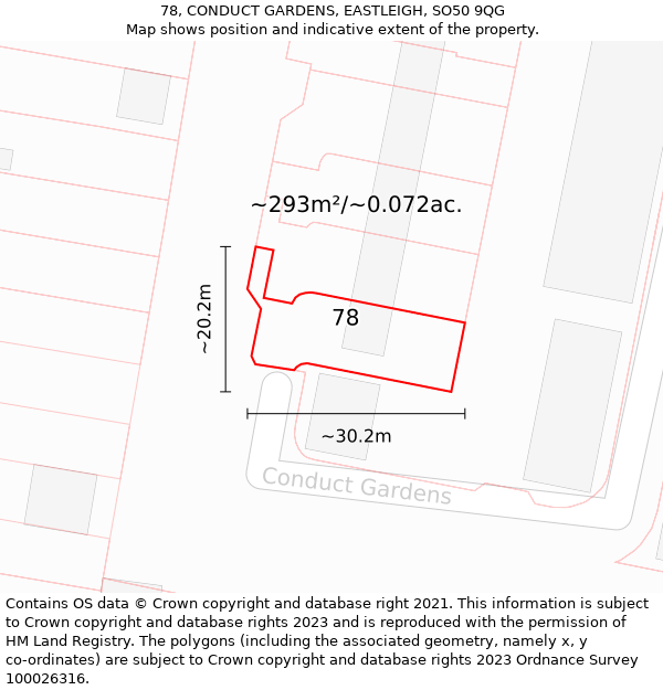 78, CONDUCT GARDENS, EASTLEIGH, SO50 9QG: Plot and title map