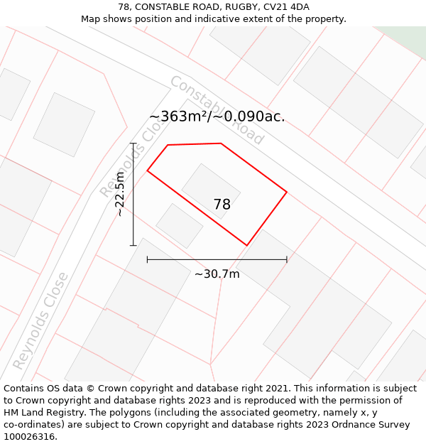 78, CONSTABLE ROAD, RUGBY, CV21 4DA: Plot and title map