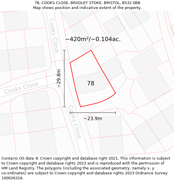78, COOKS CLOSE, BRADLEY STOKE, BRISTOL, BS32 0BB: Plot and title map