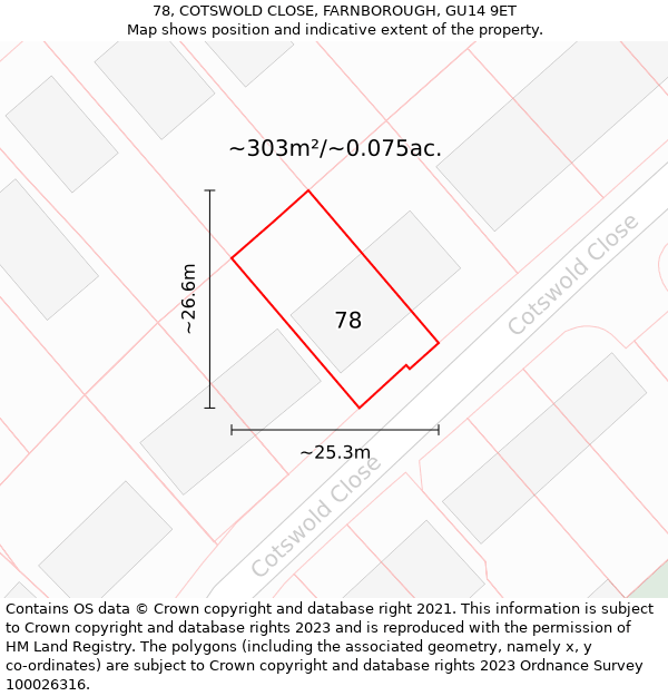 78, COTSWOLD CLOSE, FARNBOROUGH, GU14 9ET: Plot and title map