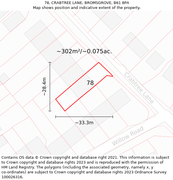 78, CRABTREE LANE, BROMSGROVE, B61 8PA: Plot and title map