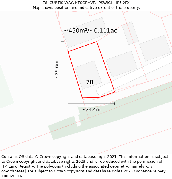 78, CURTIS WAY, KESGRAVE, IPSWICH, IP5 2FX: Plot and title map