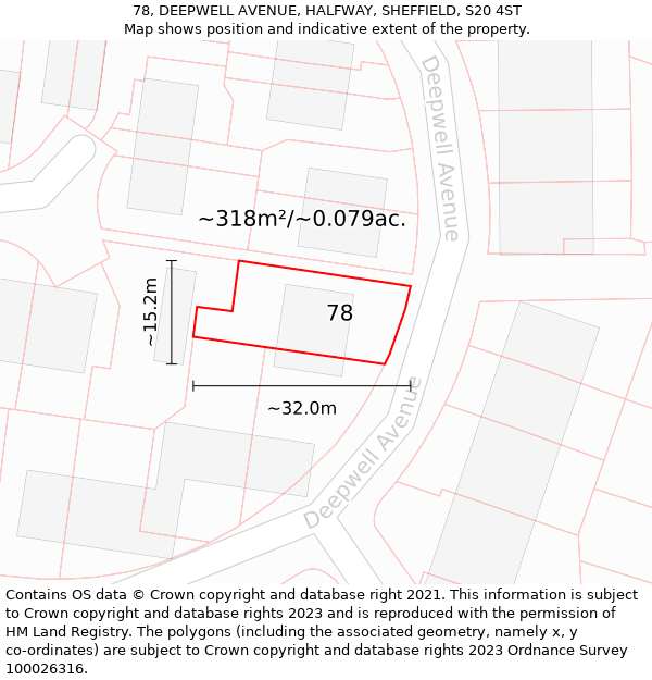 78, DEEPWELL AVENUE, HALFWAY, SHEFFIELD, S20 4ST: Plot and title map