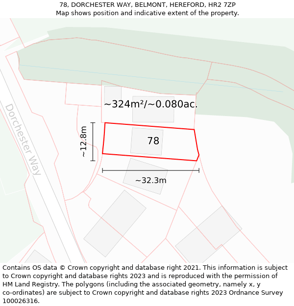 78, DORCHESTER WAY, BELMONT, HEREFORD, HR2 7ZP: Plot and title map