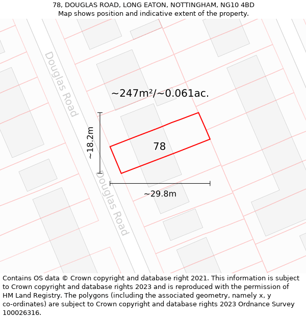 78, DOUGLAS ROAD, LONG EATON, NOTTINGHAM, NG10 4BD: Plot and title map