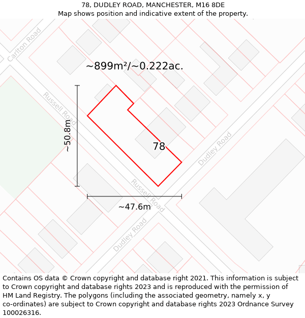 78, DUDLEY ROAD, MANCHESTER, M16 8DE: Plot and title map