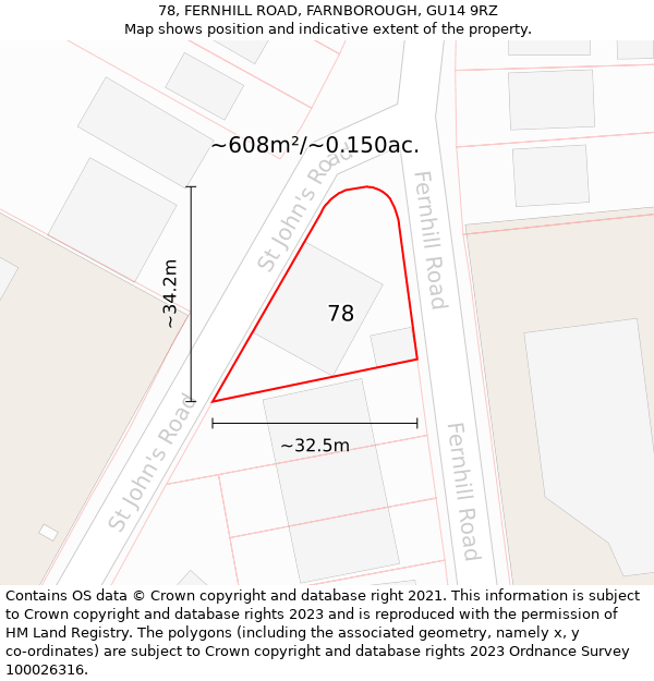 78, FERNHILL ROAD, FARNBOROUGH, GU14 9RZ: Plot and title map