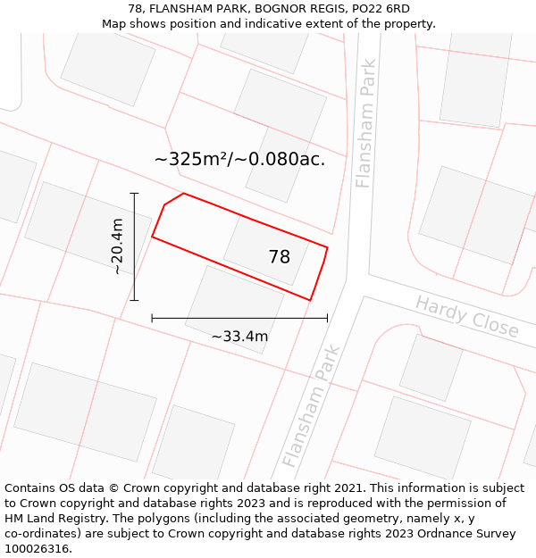 78, FLANSHAM PARK, BOGNOR REGIS, PO22 6RD: Plot and title map