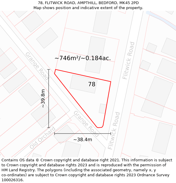 78, FLITWICK ROAD, AMPTHILL, BEDFORD, MK45 2PD: Plot and title map