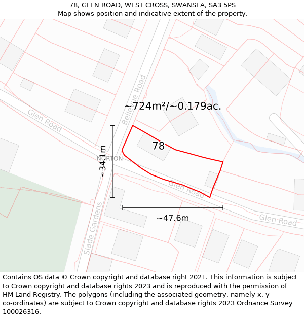 78, GLEN ROAD, WEST CROSS, SWANSEA, SA3 5PS: Plot and title map