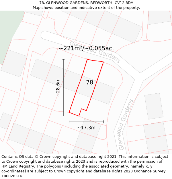 78, GLENWOOD GARDENS, BEDWORTH, CV12 8DA: Plot and title map