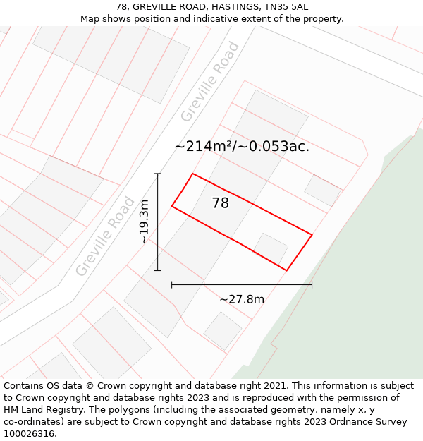 78, GREVILLE ROAD, HASTINGS, TN35 5AL: Plot and title map