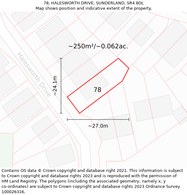 78, HALESWORTH DRIVE, SUNDERLAND, SR4 8DL: Plot and title map