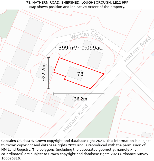 78, HATHERN ROAD, SHEPSHED, LOUGHBOROUGH, LE12 9RP: Plot and title map