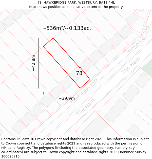 78, HAWKERIDGE PARK, WESTBURY, BA13 4HL: Plot and title map