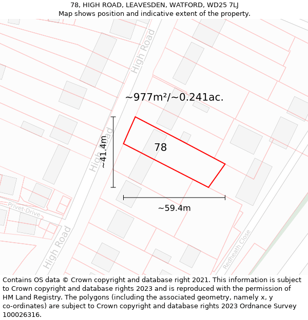 78, HIGH ROAD, LEAVESDEN, WATFORD, WD25 7LJ: Plot and title map