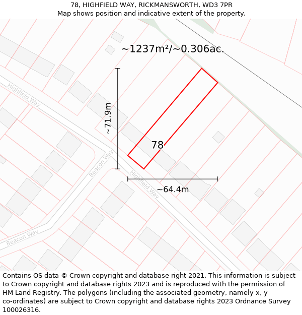 78, HIGHFIELD WAY, RICKMANSWORTH, WD3 7PR: Plot and title map