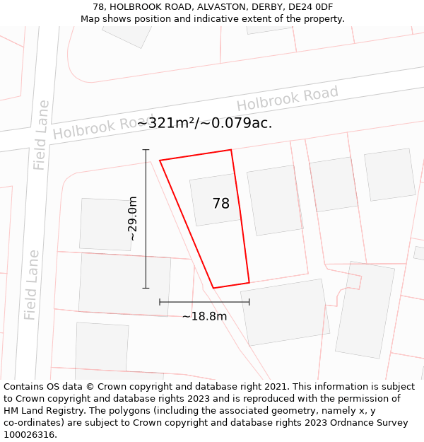 78, HOLBROOK ROAD, ALVASTON, DERBY, DE24 0DF: Plot and title map