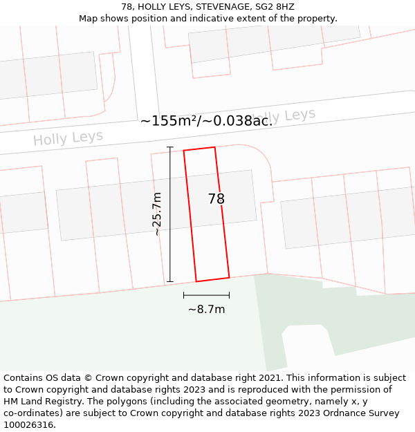 78, HOLLY LEYS, STEVENAGE, SG2 8HZ: Plot and title map