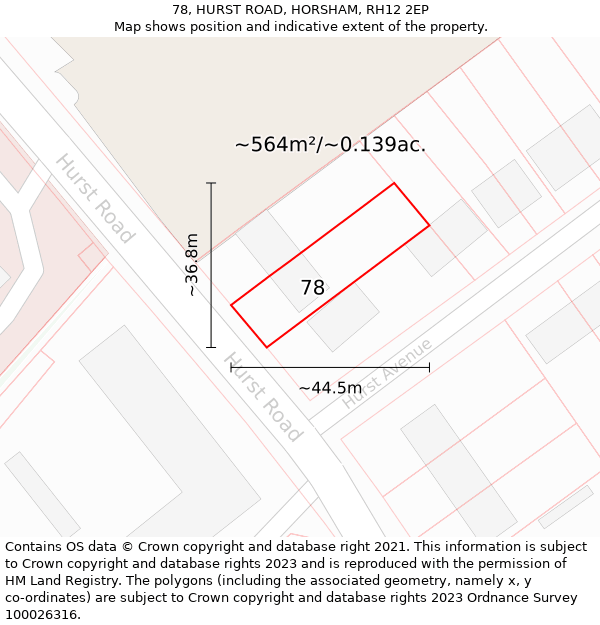 78, HURST ROAD, HORSHAM, RH12 2EP: Plot and title map