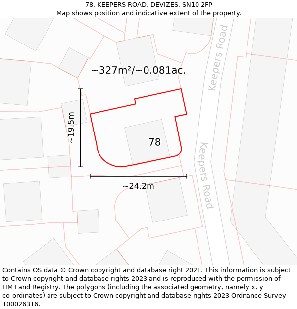78, KEEPERS ROAD, DEVIZES, SN10 2FP: Plot and title map