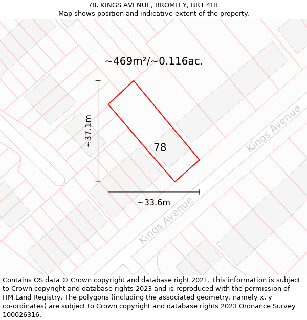78, KINGS AVENUE, BROMLEY, BR1 4HL: Plot and title map