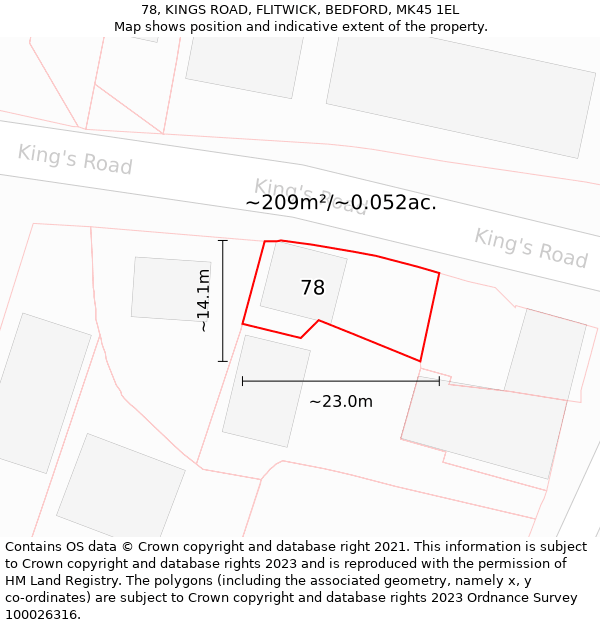 78, KINGS ROAD, FLITWICK, BEDFORD, MK45 1EL: Plot and title map