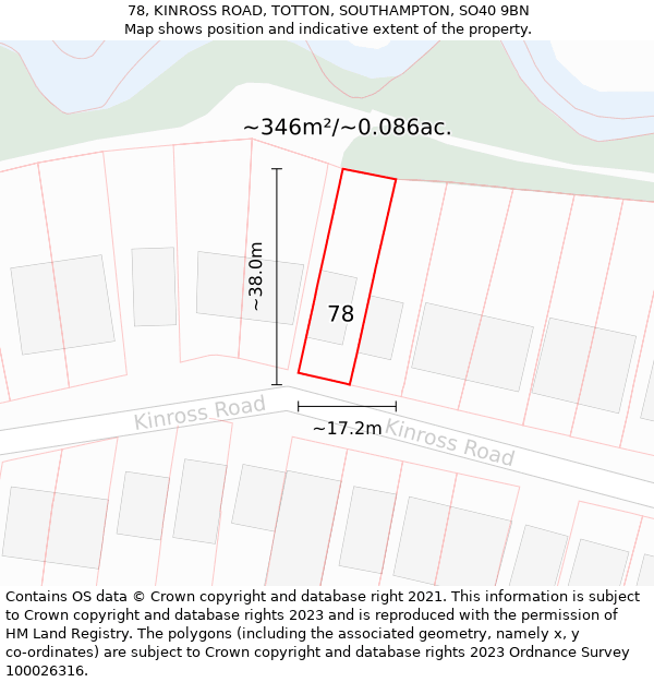 78, KINROSS ROAD, TOTTON, SOUTHAMPTON, SO40 9BN: Plot and title map