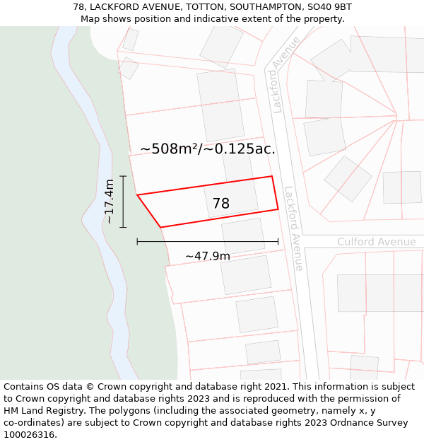 78, LACKFORD AVENUE, TOTTON, SOUTHAMPTON, SO40 9BT: Plot and title map