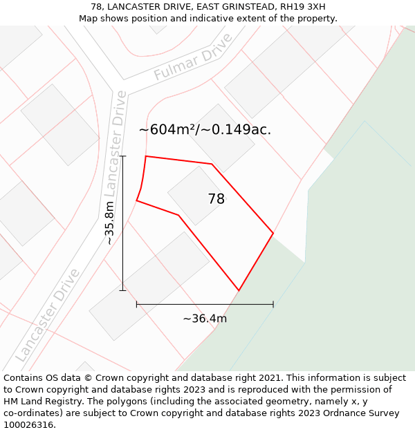 78, LANCASTER DRIVE, EAST GRINSTEAD, RH19 3XH: Plot and title map