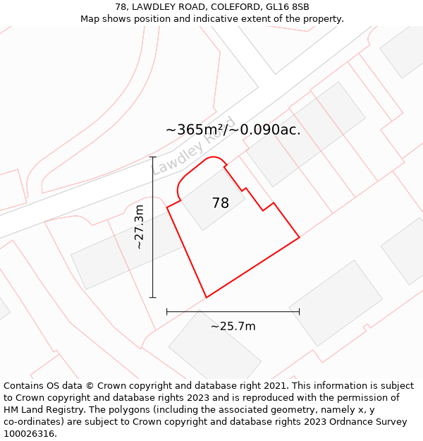 78, LAWDLEY ROAD, COLEFORD, GL16 8SB: Plot and title map