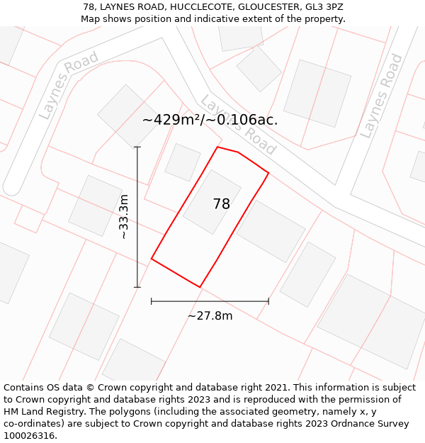 78, LAYNES ROAD, HUCCLECOTE, GLOUCESTER, GL3 3PZ: Plot and title map