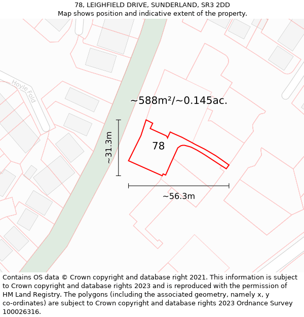 78, LEIGHFIELD DRIVE, SUNDERLAND, SR3 2DD: Plot and title map