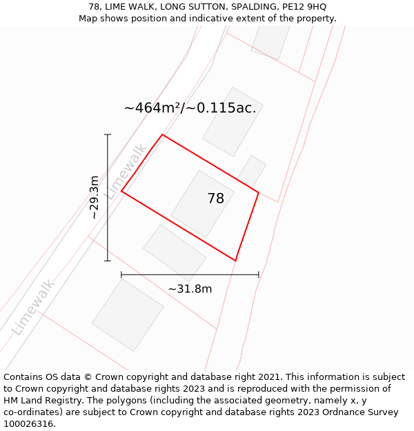 78, LIME WALK, LONG SUTTON, SPALDING, PE12 9HQ: Plot and title map