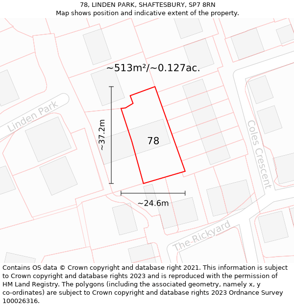 78, LINDEN PARK, SHAFTESBURY, SP7 8RN: Plot and title map