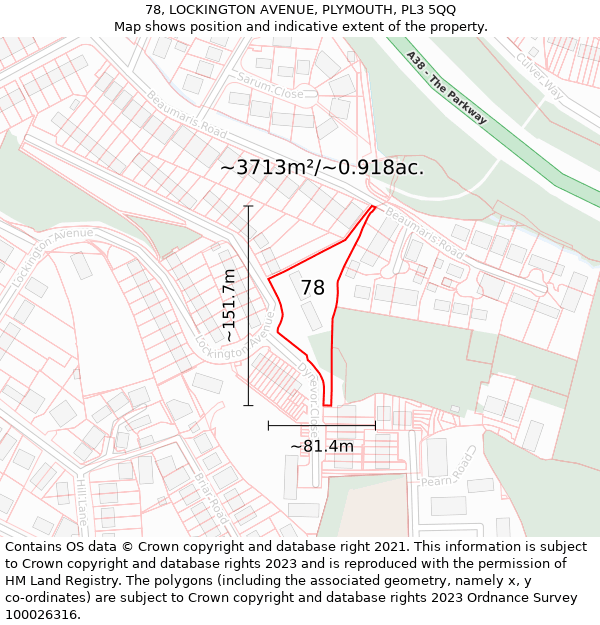 78, LOCKINGTON AVENUE, PLYMOUTH, PL3 5QQ: Plot and title map