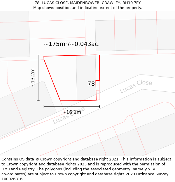 78, LUCAS CLOSE, MAIDENBOWER, CRAWLEY, RH10 7EY: Plot and title map