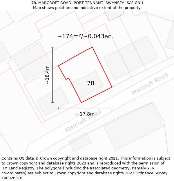 78, MARCROFT ROAD, PORT TENNANT, SWANSEA, SA1 8NH: Plot and title map