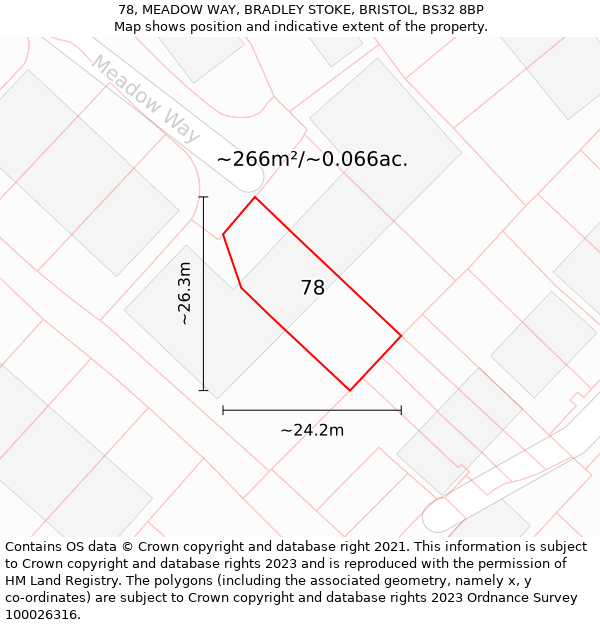 78, MEADOW WAY, BRADLEY STOKE, BRISTOL, BS32 8BP: Plot and title map
