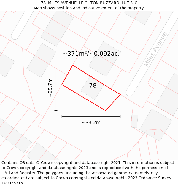 78, MILES AVENUE, LEIGHTON BUZZARD, LU7 3LG: Plot and title map