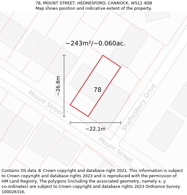 78, MOUNT STREET, HEDNESFORD, CANNOCK, WS12 4DB: Plot and title map