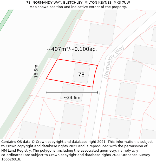 78, NORMANDY WAY, BLETCHLEY, MILTON KEYNES, MK3 7UW: Plot and title map