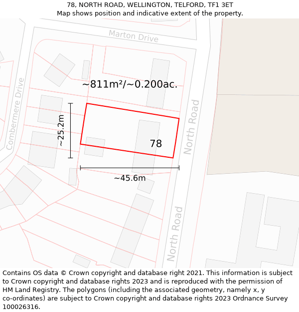 78, NORTH ROAD, WELLINGTON, TELFORD, TF1 3ET: Plot and title map